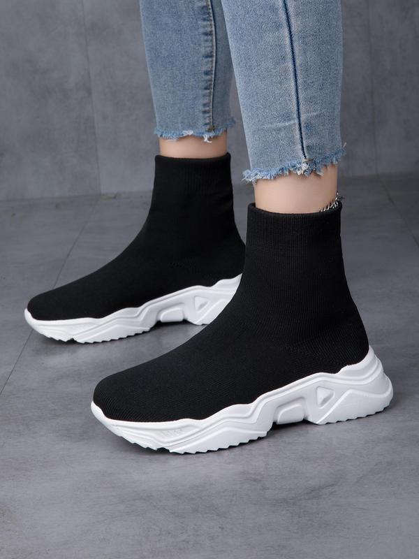 Women's Fashion Plain High Top Round Toe Sneakers, Mesh Breathable Knit Comfortable Platform Casual Shoes