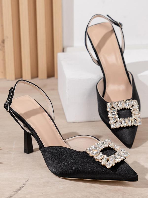 Women's Fashionable Rhinestone Decorated High Heel Sandals, Comfort Temperament Elegant Open Toe Slingback Pumps for Girl for Summer, Female Elegant Shoes for Daily Wear, Footwear