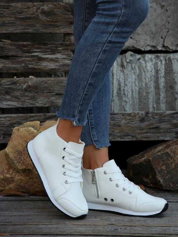 Fashionable Side Zipper High Top Sneakers, Casual Comfortable Sports Shoes for Daily Wear, Female All-match Round Toe Shoes for Daily Wear