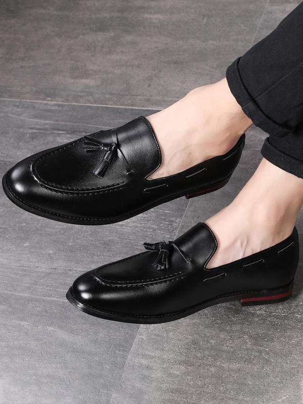 Men's Business Style Solid Color Tassel Decor Slip on Loafers, Fashionable Pointed Toe Dress Shoes for Work Office, Male All-match Commuter Shoes for Daily Wear