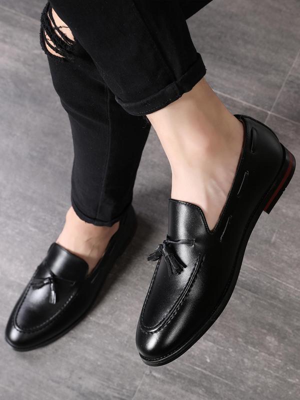 Men's Business Style Solid Color Tassel Decor Slip on Loafers, Fashionable Pointed Toe Dress Shoes for Work Office, Male All-match Commuter Shoes for Daily Wear