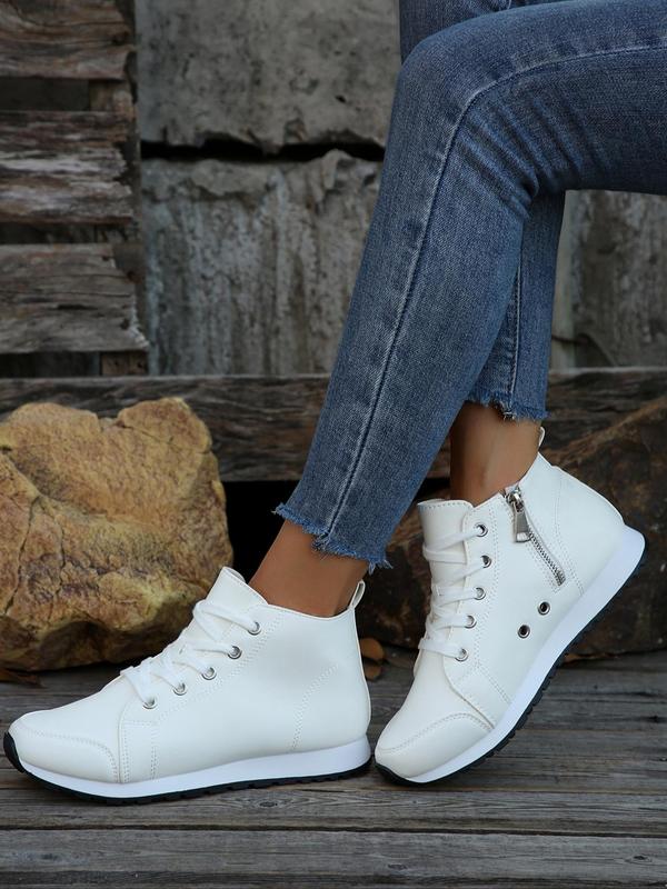 Fashionable Side Zipper High Top Sneakers, Casual Comfortable Sports Shoes for Daily Wear, Female All-match Round Toe Shoes for Daily Wear