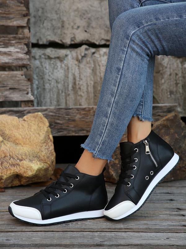 Fashionable Side Zipper High Top Sneakers, Casual Comfortable Sports Shoes for Daily Wear, Female All-match Round Toe Shoes for Daily Wear