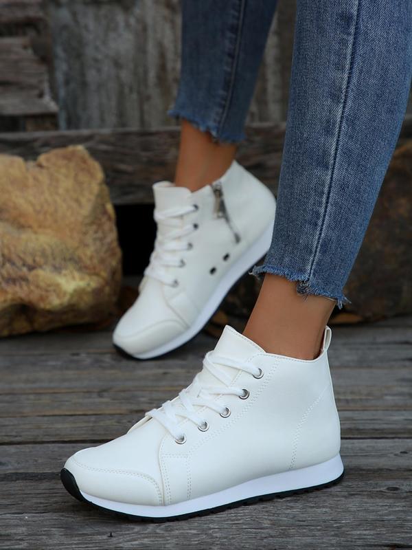 Fashionable Side Zipper High Top Sneakers, Casual Comfortable Sports Shoes for Daily Wear, Female All-match Round Toe Shoes for Daily Wear