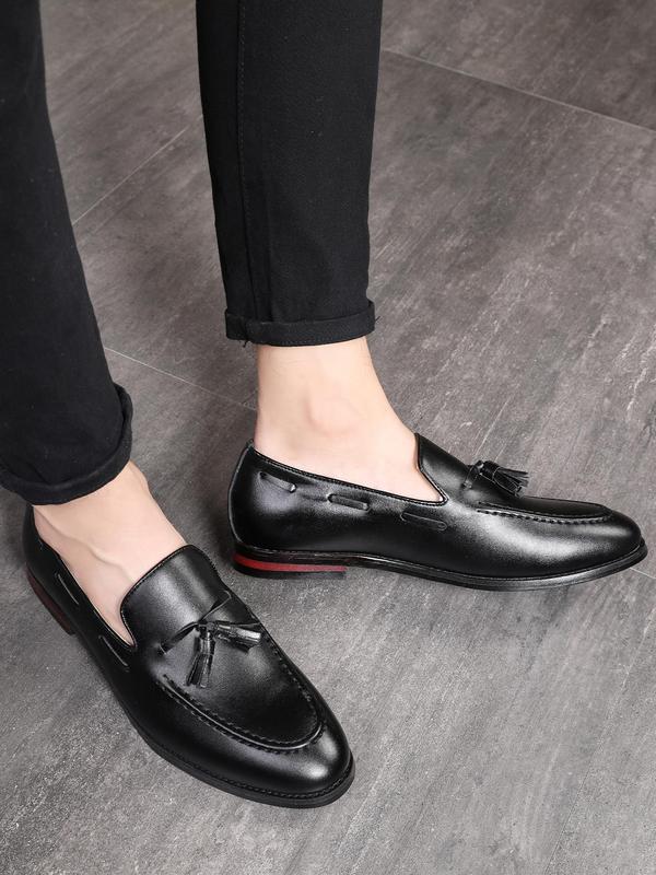 Men's Business Style Solid Color Tassel Decor Slip on Loafers, Fashionable Pointed Toe Dress Shoes for Work Office, Male All-match Commuter Shoes for Daily Wear