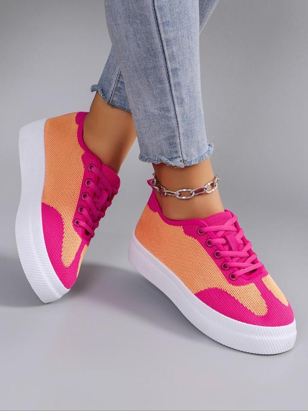 Women's Fashionable Colorblock Lace Up Low Top Sneakers, Casual Comfortable Breathable Lightweight Sports Shoes, Female Round Toe Shoes for Daily Wear