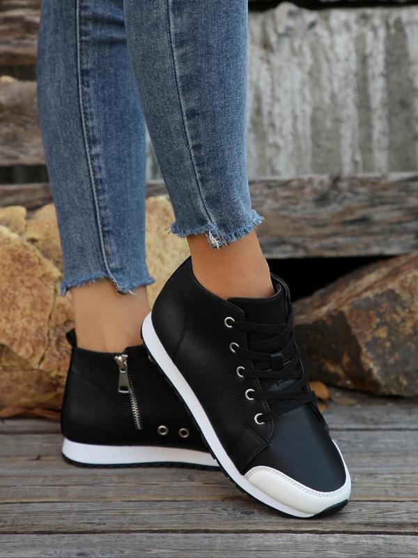 Fashionable Side Zipper High Top Sneakers, Casual Comfortable Sports Shoes for Daily Wear, Female All-match Round Toe Shoes for Daily Wear