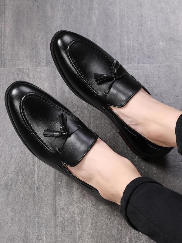 Men's Business Style Solid Color Tassel Decor Slip on Loafers, Fashionable Pointed Toe Dress Shoes for Work Office, Male All-match Commuter Shoes for Daily Wear