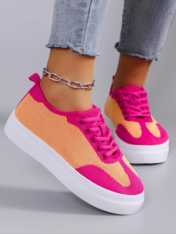 Women's Fashionable Colorblock Lace Up Low Top Sneakers, Casual Comfortable Breathable Lightweight Sports Shoes, Female Round Toe Shoes for Daily Wear