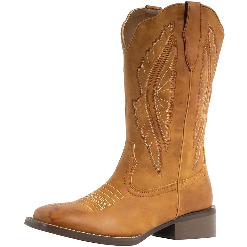 J's.o.l.e Women's Cowboy Boots Square Toe Wide Calf Cowgirl Boots Western Work Boots Embroidered