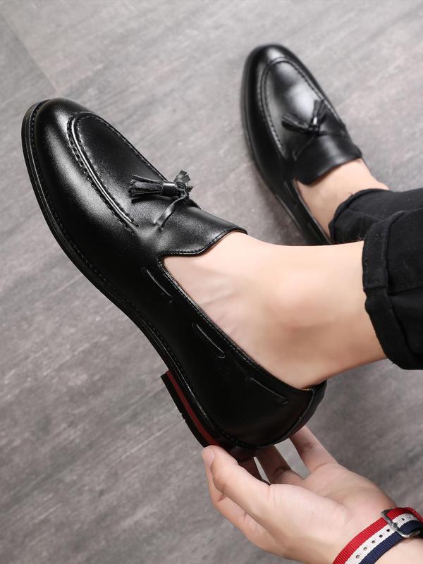 Men's Business Style Solid Color Tassel Decor Slip on Loafers, Fashionable Pointed Toe Dress Shoes for Work Office, Male All-match Commuter Shoes for Daily Wear