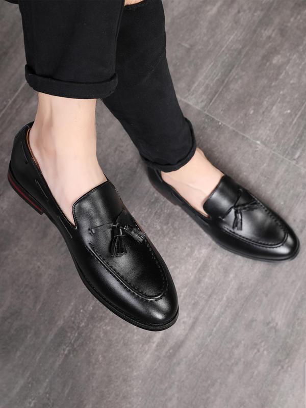 Men's Business Style Solid Color Tassel Decor Slip on Loafers, Fashionable Pointed Toe Dress Shoes for Work Office, Male All-match Commuter Shoes for Daily Wear