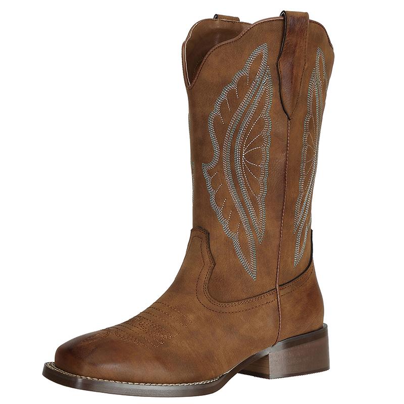 J's.o.l.e Women's Cowboy Boots Square Toe Wide Calf Cowgirl Boots Western Work Boots Embroidered