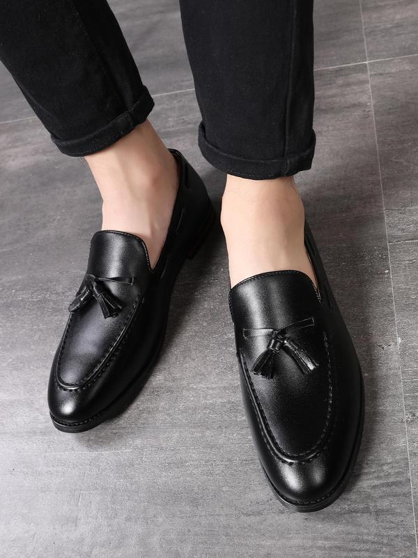 Men's Business Style Solid Color Tassel Decor Slip on Loafers, Fashionable Pointed Toe Dress Shoes for Work Office, Male All-match Commuter Shoes for Daily Wear