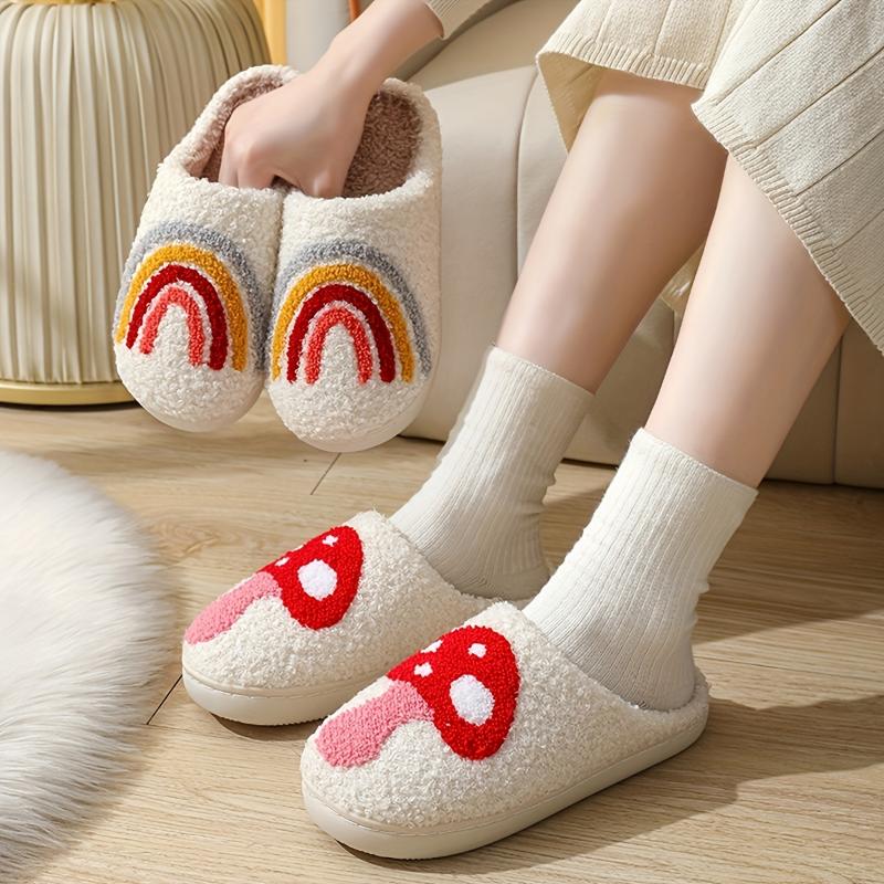 Cozy Cartoon Printed Womens Slippers - Soft Fabric Lined, Plush Comfortable Indoor Shoes with TPR Soles, Trendy Slip On Design for Relaxation at Home