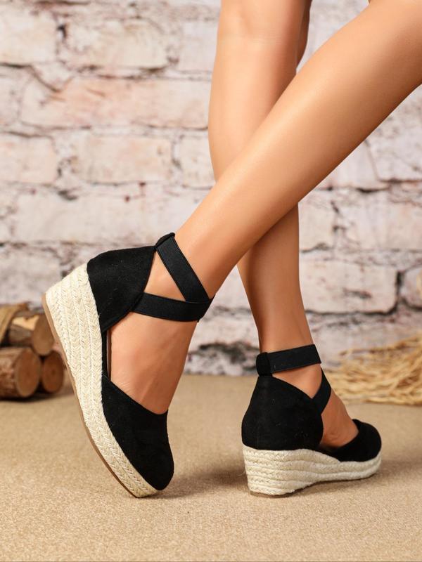 Women's Plain Color Espadrille Wedge Shoes, Casual Round Toe Wedge Sandals for Summer, Lightweight Breathable Comfortable Criss Cross Band Platform Summer 2024 Shoes for Women Daily Wear, Girl's Walking Shoes