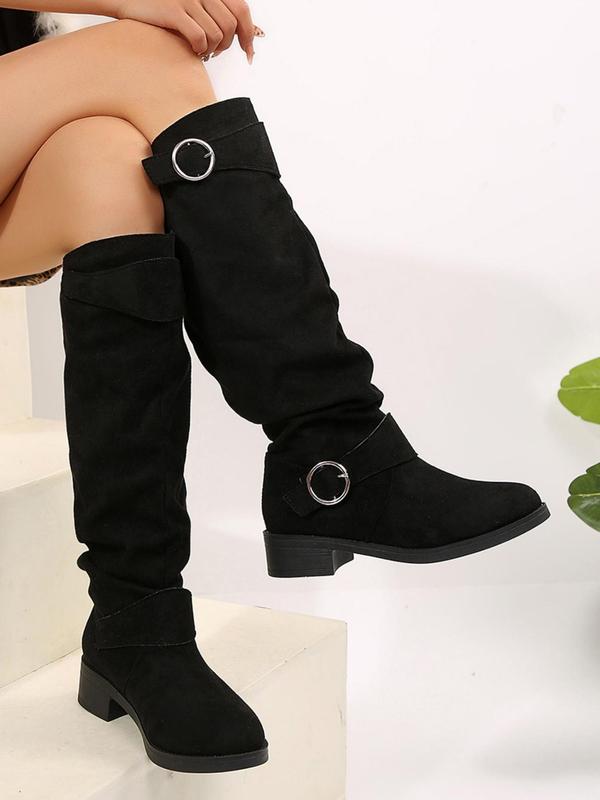 Women's Fashionable Solid Color Knee High Boots, Casual Comfortable  Slouchy Boots  for Fall & Winter, Female All-match Trendy Shoes for Daily Wear