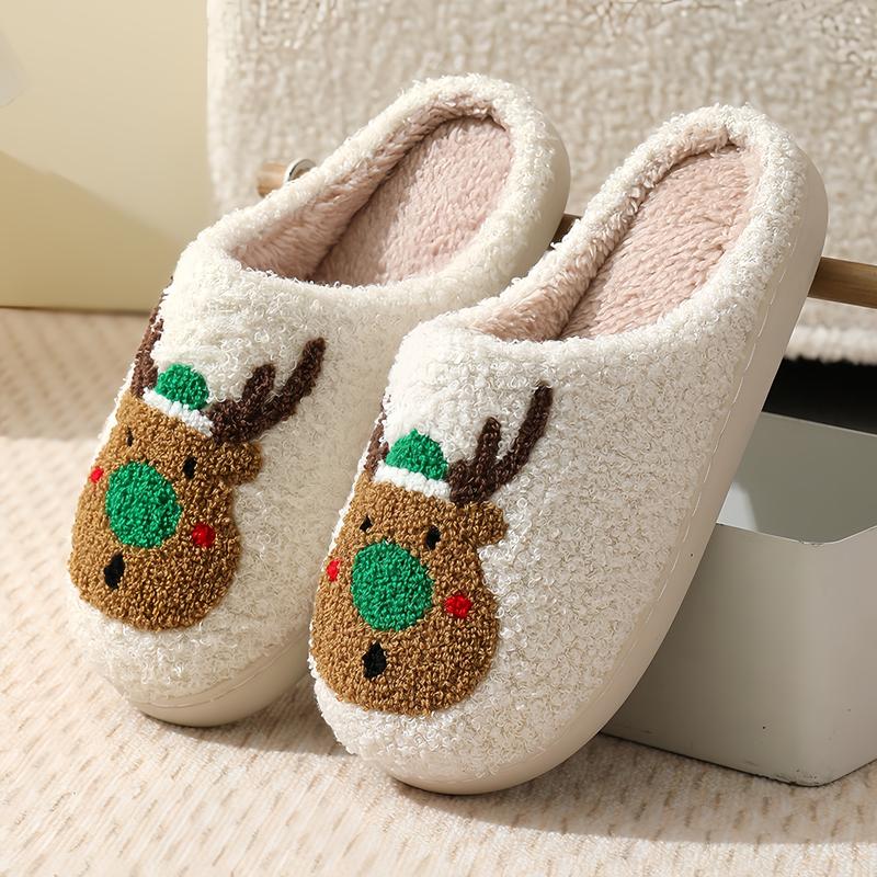 Women's Cute Cozy Christmas Plush Slippers, Warm Slipper Cotton Soft Comfortable Indoor House Slippers for Winter & Spring