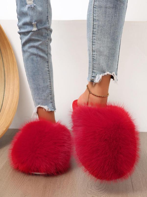 Women's Solid Color Plush Slippers, Casual Soft Comfortable Home Slippers, Warm Slippers for Indoor & Outdoor Use for Fall & Winter