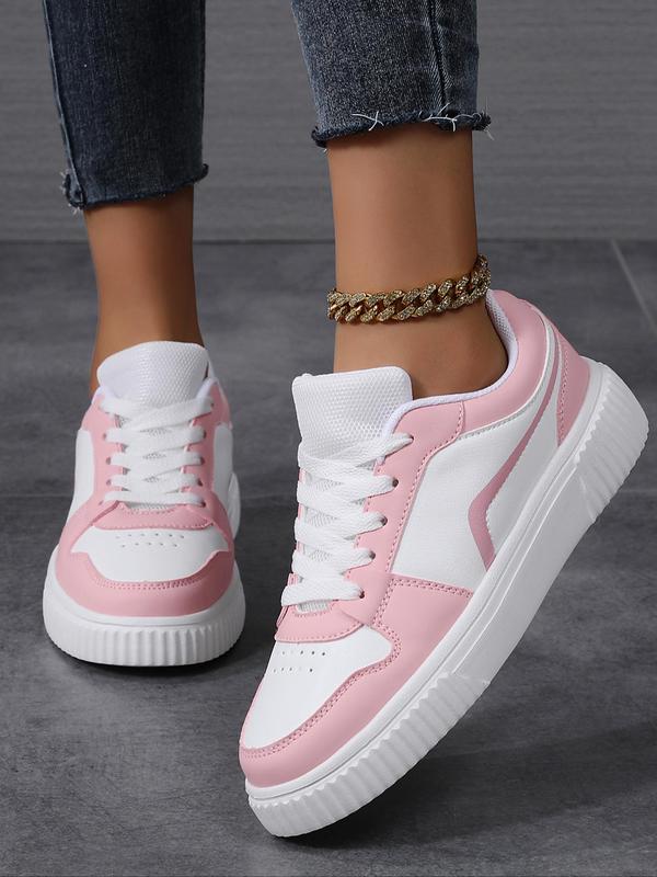 Women's Fashionable Patchwork Lace Up Sneakers, Casual Comfortable Breathable Sports Shoes, Female All-match Round Toe Skate Shoes for Daily Wear