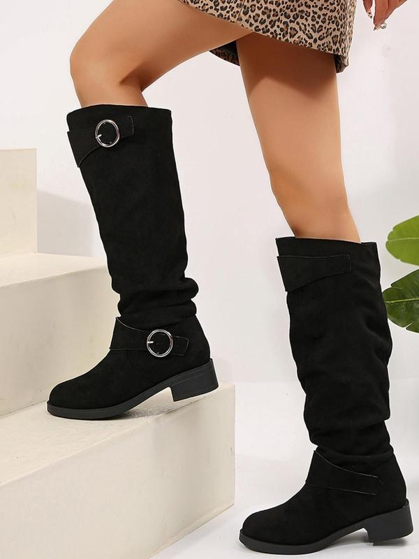 Women's Fashionable Solid Color Knee High Boots, Casual Comfortable  Slouchy Boots  for Fall & Winter, Female All-match Trendy Shoes for Daily Wear