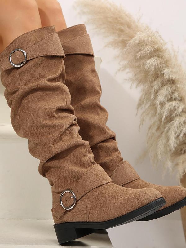 Women's Fashionable Solid Color Knee High Boots, Casual Comfortable  Slouchy Boots  for Fall & Winter, Female All-match Trendy Shoes for Daily Wear