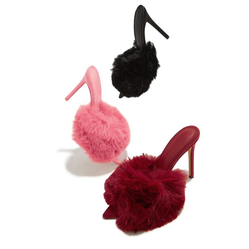 Cherie Faux Fur High Heel Mules - Cherry