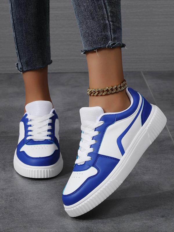 Women's Fashionable Patchwork Lace Up Sneakers, Casual Comfortable Breathable Sports Shoes, Female All-match Round Toe Skate Shoes for Daily Wear