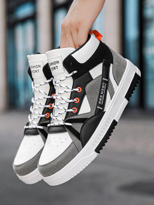 Men's Fashionable Colorblock Lace Up High Top Sneakers, Casual Comfortable Breathable Sports Shoes, Male All-match Round Toe Shoes for Daily Wear