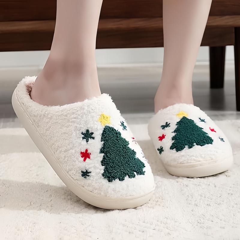 Women's Cute Cozy Christmas Plush Slippers, Warm Slipper Cotton Soft Comfortable Indoor House Slippers for Winter & Spring