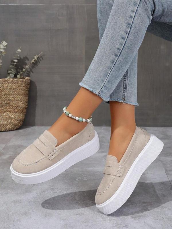 Women's Fashionable Solid Color Loafers, 2024 New Style Casual Comfortable Non-slip Walking Shoes, Female All-match Round Toe Shoes for Daily Wear