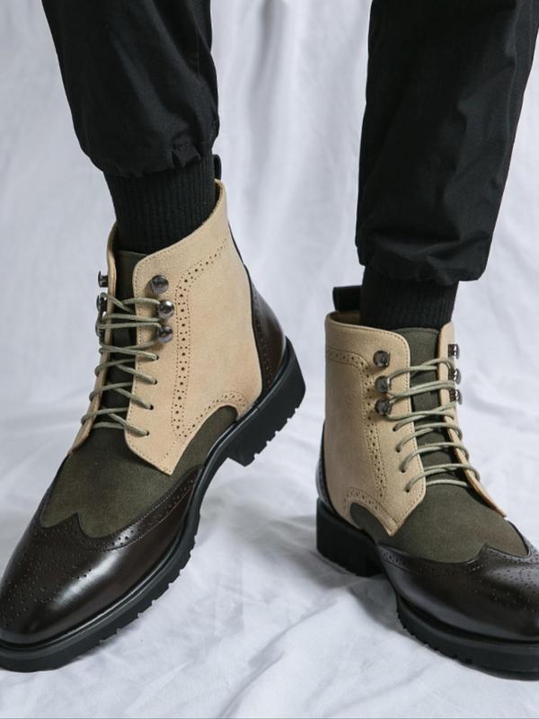 Men's Fashionable Lace Up Front Patchwork Boots, Casual Comfortable Pointed Toe Boots for Daily Wear, Male All-match Trend Shoes for Daily Wear