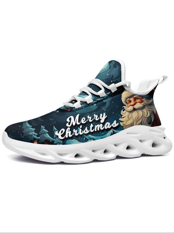 Men's Christmas Themed Print Lace Up High Top Sneakers, Casual Comfortable Sports Shoes for Daily Wear, Male All-match Round Toe Walking Shoes for Daily Wear