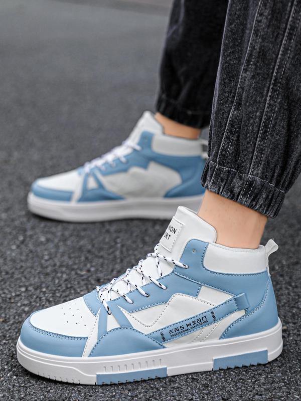 Men's Fashionable Colorblock Lace Up High Top Sneakers, Casual Comfortable Breathable Sports Shoes, Male All-match Round Toe Shoes for Daily Wear