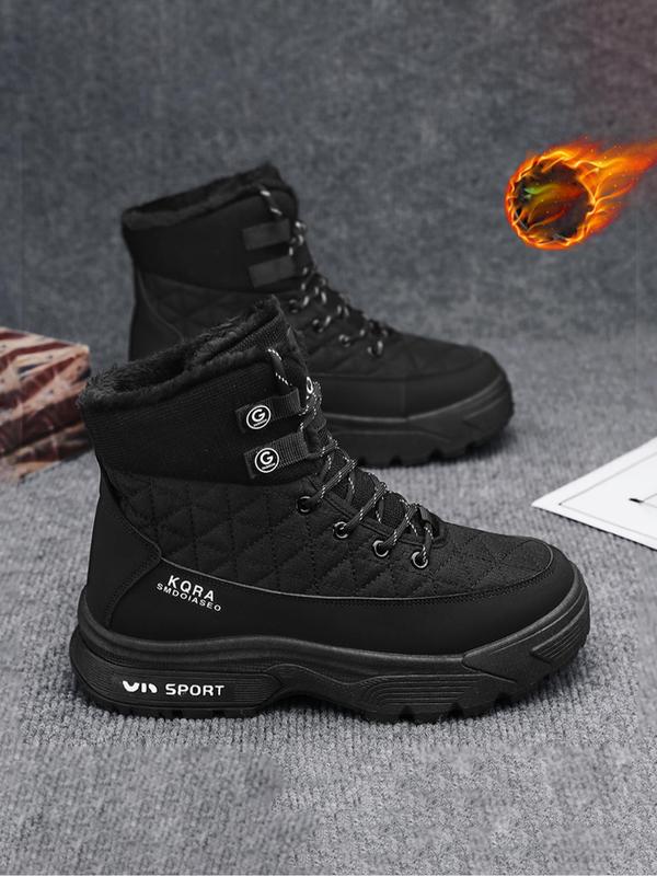 Sporty Men's Letter Patchwork Waterproof Walking Boots, Casual Comfortable Windproof Warm Thermal Lined Snow Boots for Outdoor Sports, Male All-match Trendy Shoes for Daily Wear