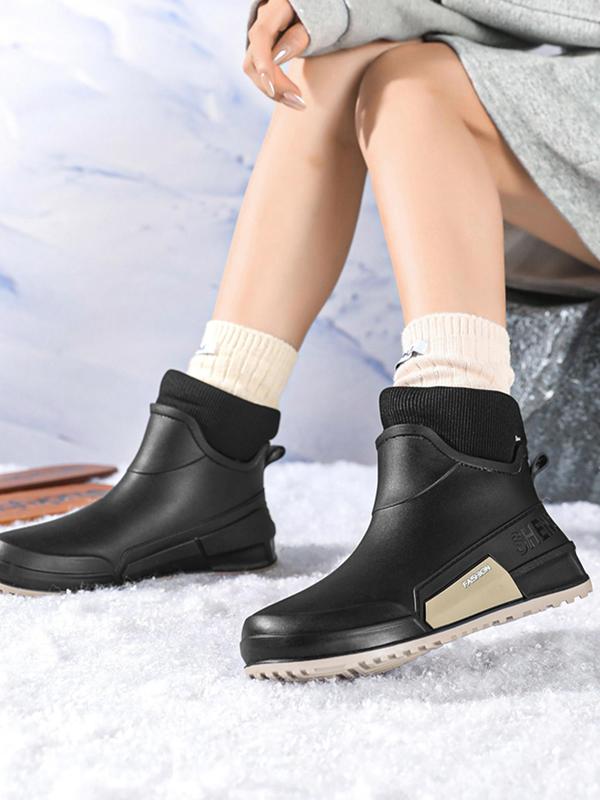 Women's Fashionable Letter Pattern Ankle Boots, Casual Comfortable Waterproof Non-slip Rain Boots for Outdoor, Female All-match Trendy Shoes for Daily Wear