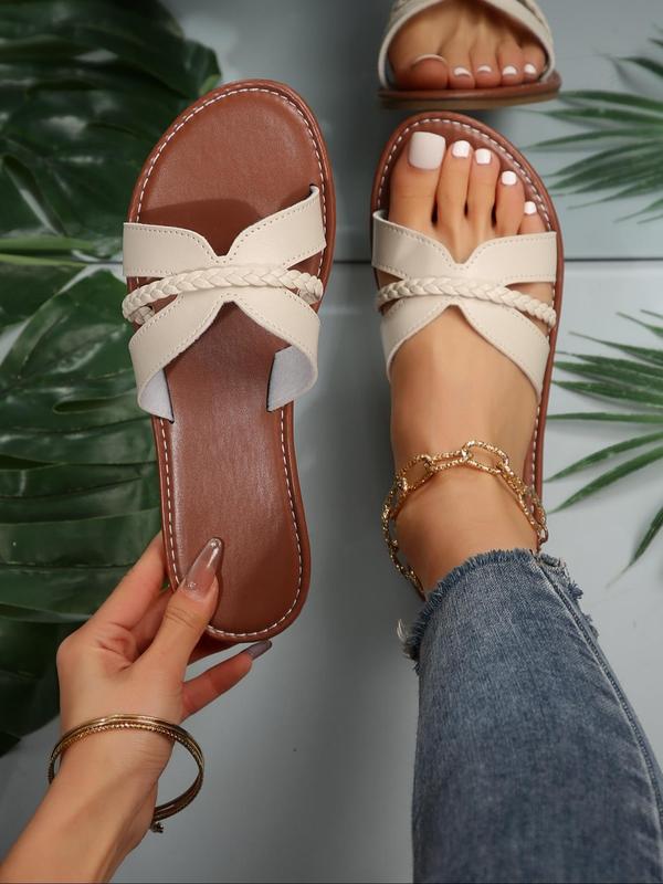 New Fashion Comfort Braided Design Flat Sandals Women, Trendy Hollow Out Design Slip on Tan Sandals for Women 2024, Stylish Casual Designer Sandals for Summer Daily Wear