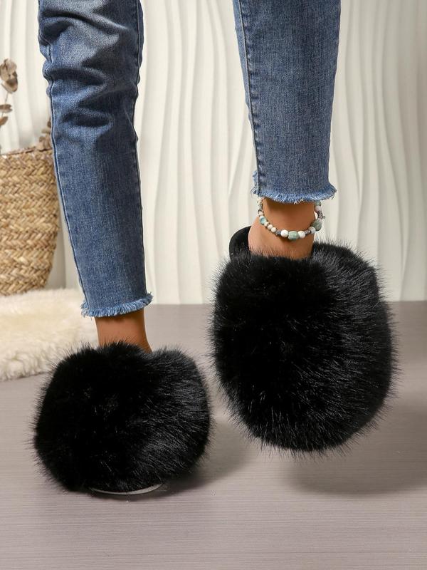 Women's Solid Color Plush Slippers, Casual Soft Comfortable Home Slippers, Warm Slippers for Indoor & Outdoor Use for Fall & Winter