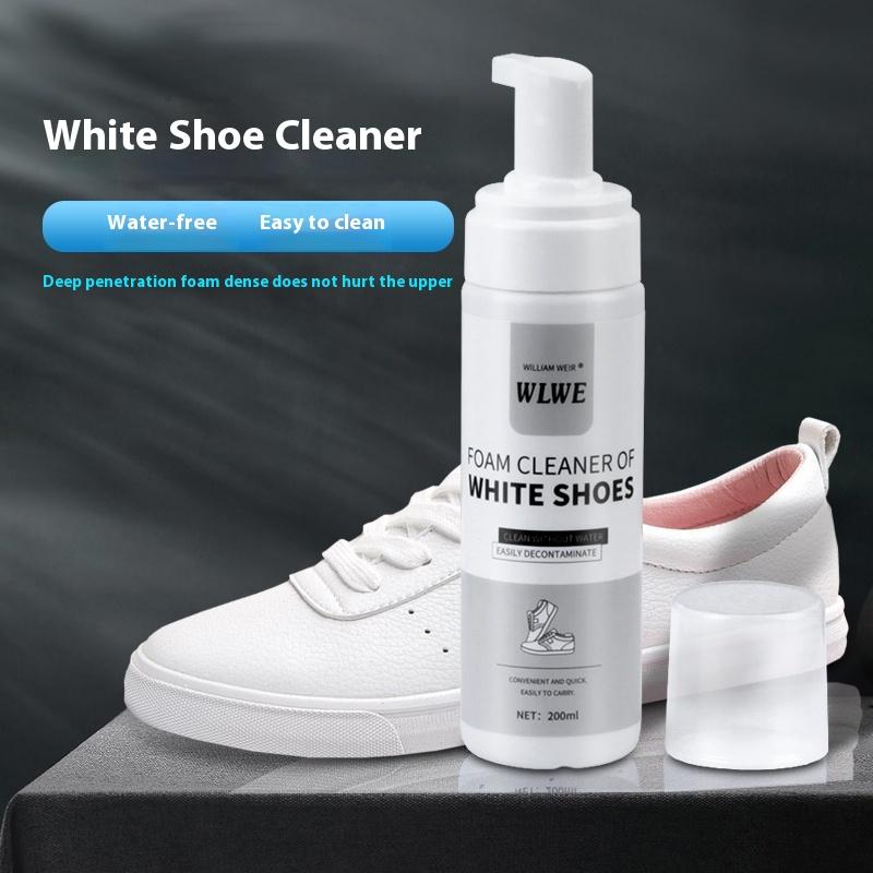 White shoe cleaner. Powerful in removing stains. making your shoes brand new. Rich foam, mild and non-irritating. Fits various shoe materials