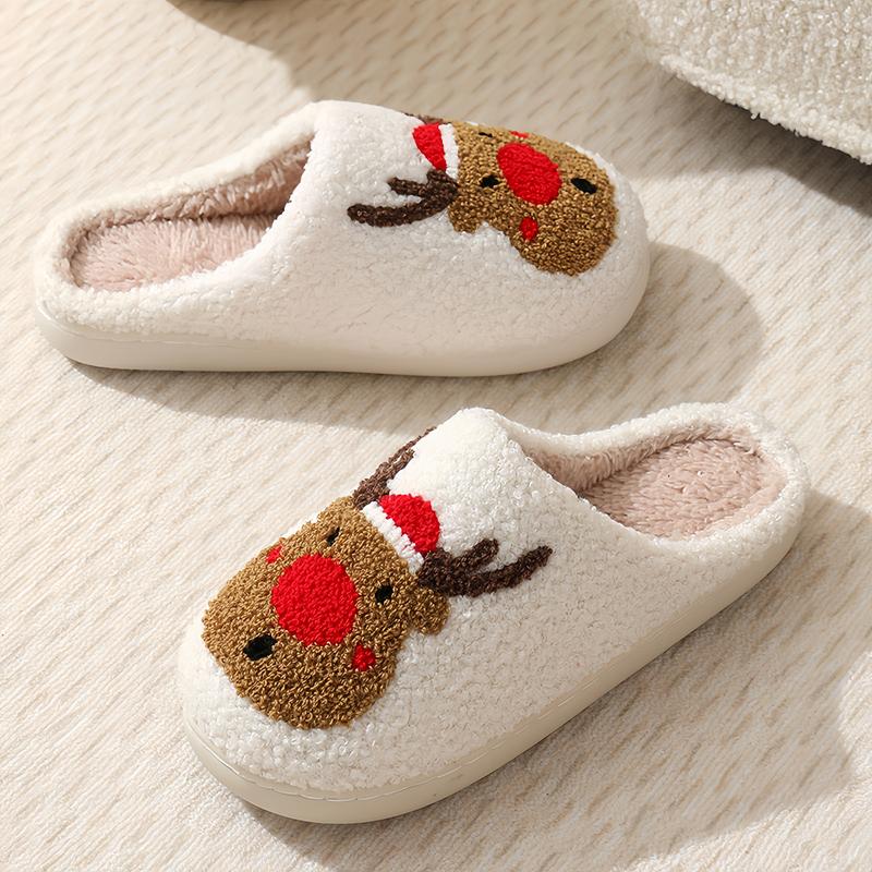 Women's Cute Cozy Christmas Plush Slippers, Warm Slipper Cotton Soft Comfortable Indoor House Slippers for Winter & Spring