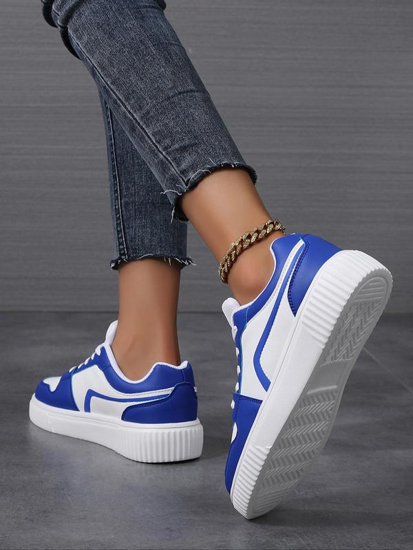 Women's Fashionable Patchwork Lace Up Sneakers, Casual Comfortable Breathable Sports Shoes, Female All-match Round Toe Skate Shoes for Daily Wear