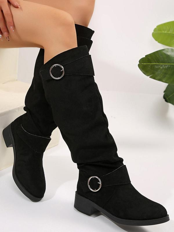 Women's Fashionable Solid Color Knee High Boots, Casual Comfortable  Slouchy Boots  for Fall & Winter, Female All-match Trendy Shoes for Daily Wear