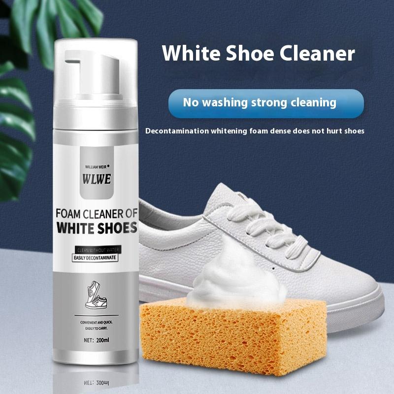 White shoe cleaner. Powerful in removing stains. making your shoes brand new. Rich foam, mild and non-irritating. Fits various shoe materials