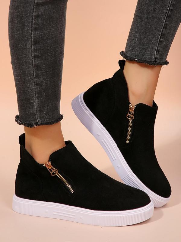 Women's Fashionable Solid Color Ankle Boots, Casual Comfortable Zipper Design Boots for Fall & Winter, Female All-match Trendy Shoes for Daily Wear