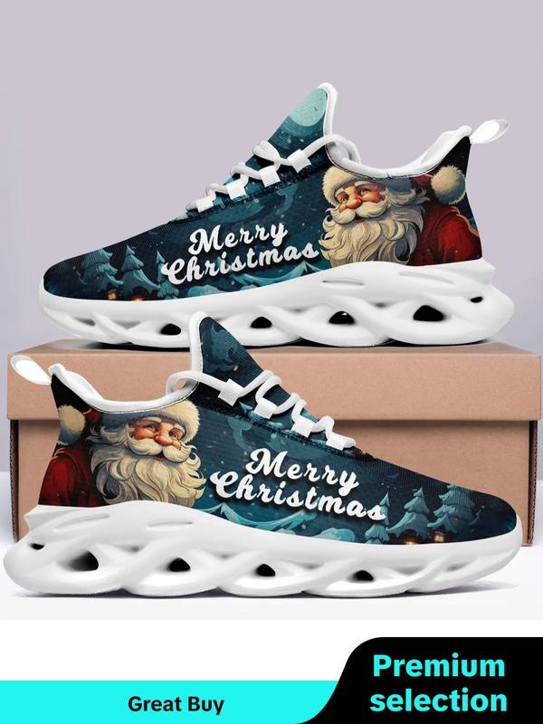 Men's Christmas Themed Print Lace Up High Top Sneakers, Casual Comfortable Sports Shoes for Daily Wear, Male All-match Round Toe Walking Shoes for Daily Wear