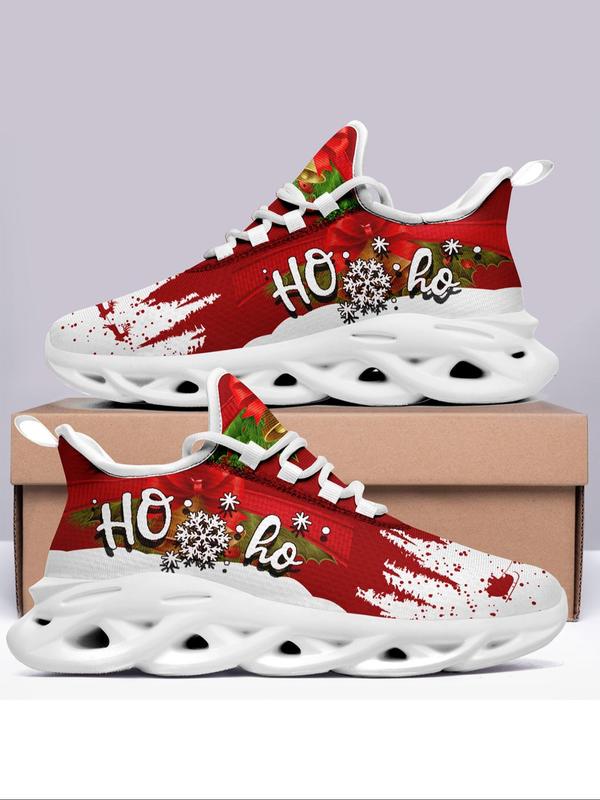 Men's Christmas Themed Print Lace Up High Top Sneakers, Casual Comfortable Sports Shoes for Daily Wear, Male All-match Round Toe Walking Shoes for Daily Wear