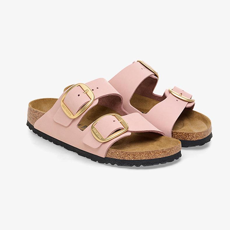 Original Birkenstock Leather Cork Slippers – Unisex Double-Buckle Flip-Flops, Thick-Soled Outerwear Sandals