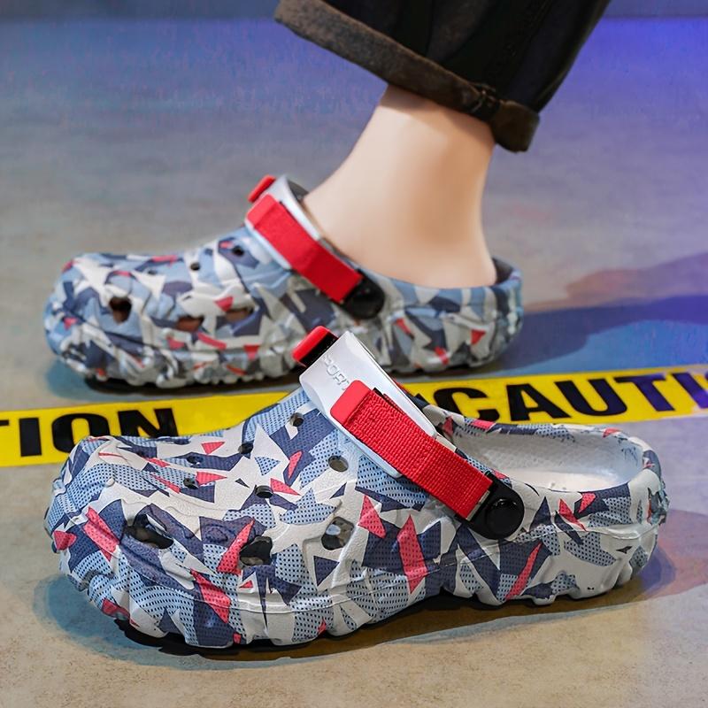 Men's Contrast Color Hollow Platform Coros Shoes, Comfortable and Non-Slip Durable Breathable Eva Slippers, Men's Summer Shoes