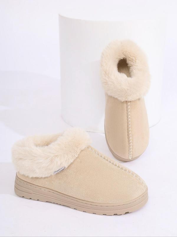 Women's Solid Color Plush Lining Slip on Snow Boots, Casual Comfortable Home Slippers, Warm Shoes for Indoor & Outdoor Wear