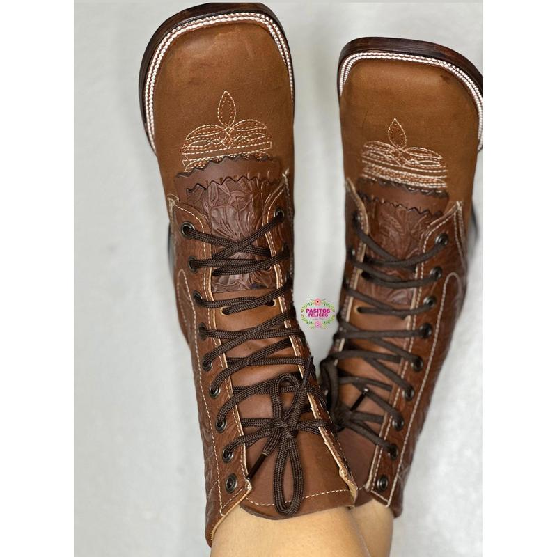 Botas Lacer - Tan Leather Laced Tooled Boots